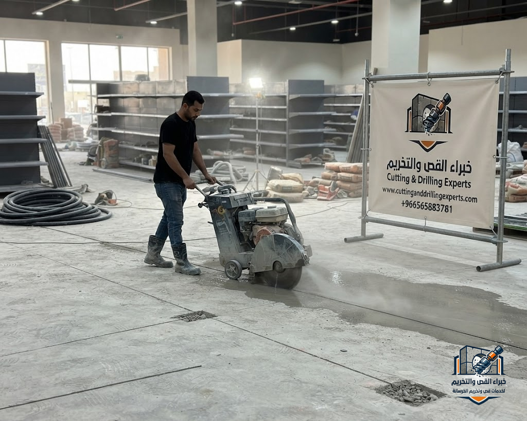 قص الأرضيات الخرسانية المسلحة في مكة باستخدام الواير الماسي لتنفيذ التوسعات وتمديدات الخدمات بدون تكسير